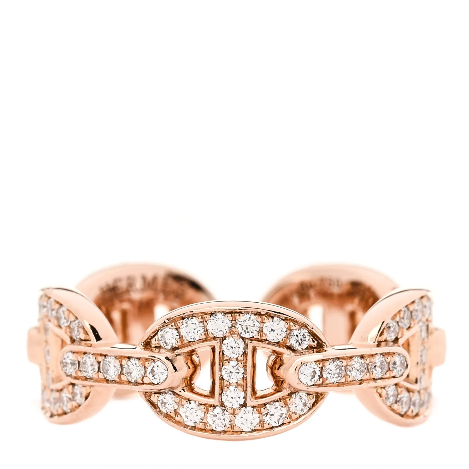 Hermes 18K Rose Gold Diamond PM d'Ancre Enchainee Ring 52 6 1919575 | FASHIONPHILE (US)