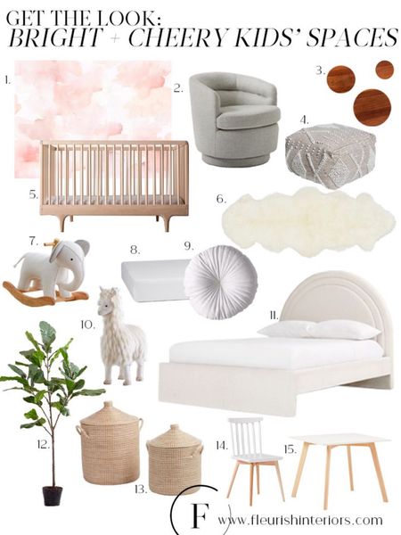 Neutral kids’ space with fun pops of color. We installed items like a watercolor-inspire wallpaper, cozy rug and textured pour for a softer, whimsical space. 

#nursery #kidsbedroom #interiordesign #neutralkidsroom

#LTKhome #LTKunder100 #LTKkids