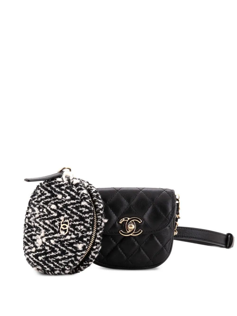 CHANEL Pre-Owned CC Waist Bag with Coin Purse Quilted Lambskin and Tweed belt bag - Black | Farfetch Global