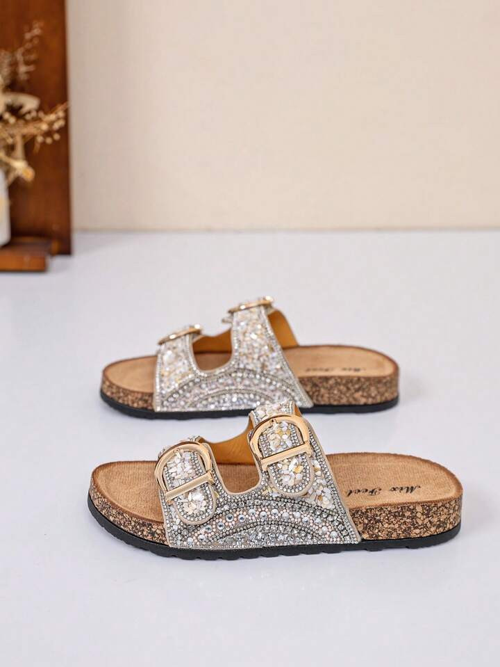 Szerokie Damskie Sandały Boho Z Koralikami I Podwójną Klamrą, Z Odkrytymi Palcami, Z Korkową Wkładką, W Kolorze Czarnym, W Dużych Rozmiarach, Kolorowe, Letnie Buty W Stylu Vintage, Buty Wiosenne, Wiosenna Przerwa, Prezent Na Dzień Matki | SHEIN