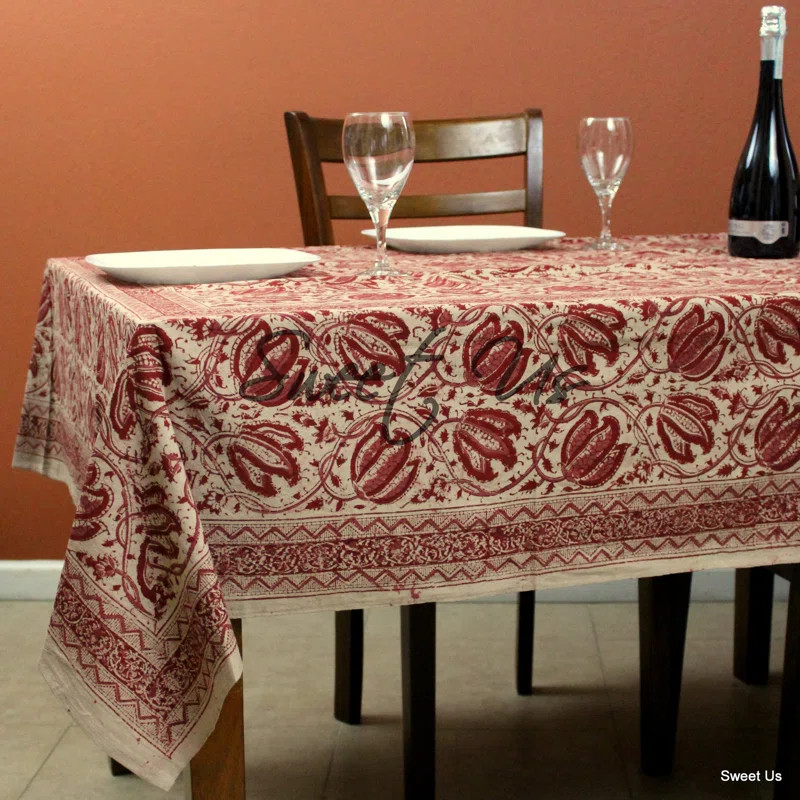 Cotton Vegetable Dye Hand Block Print Floral Tablecloth Rectangle | Wayfair North America