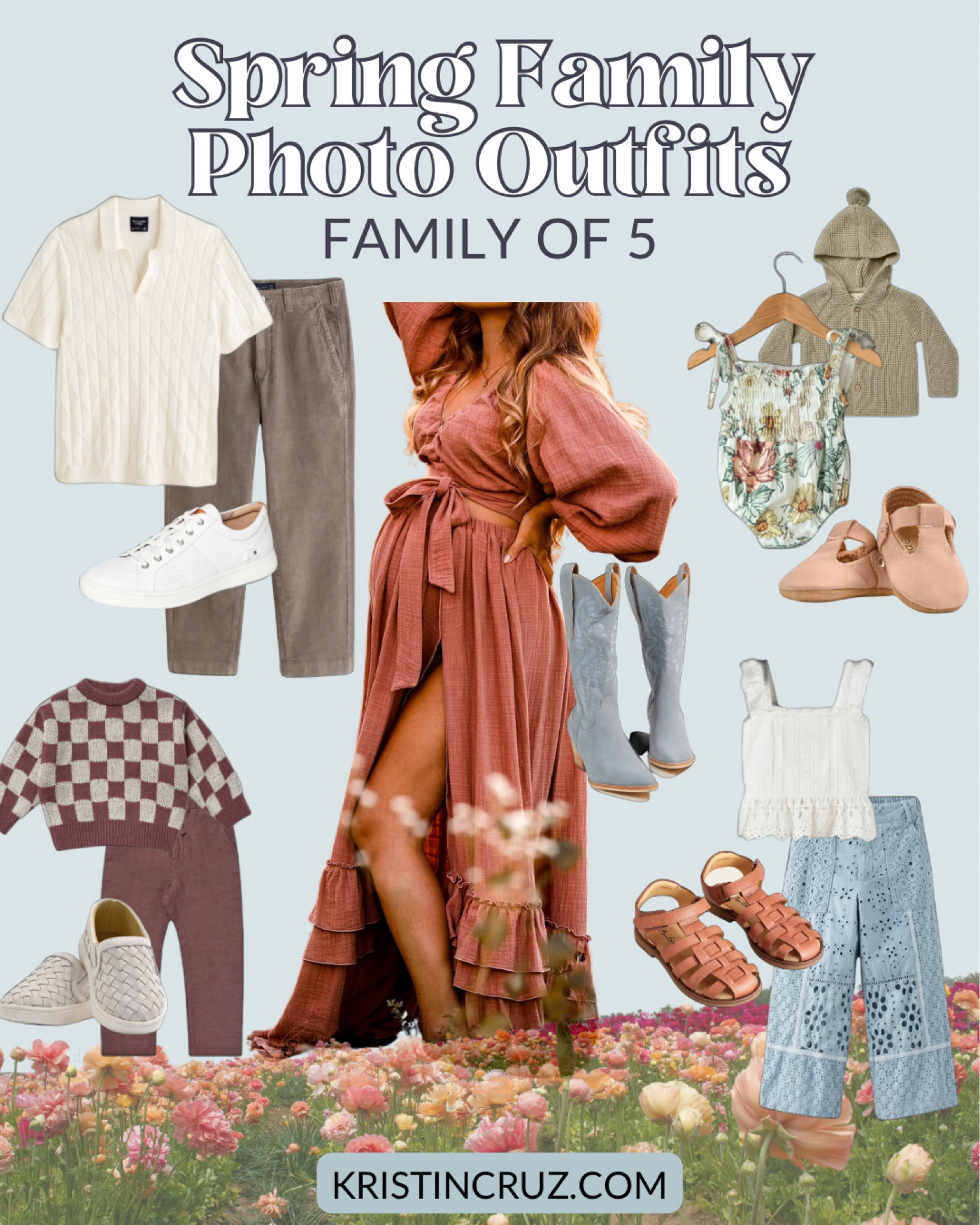 A fully styled collection of outfits for a family of 5 Spring Photoshoot. Each person will shine on their owner and together with this mix, perfect for a flower field in spring.

#LTKstyletip #LTKfamily #LTKSeasonal