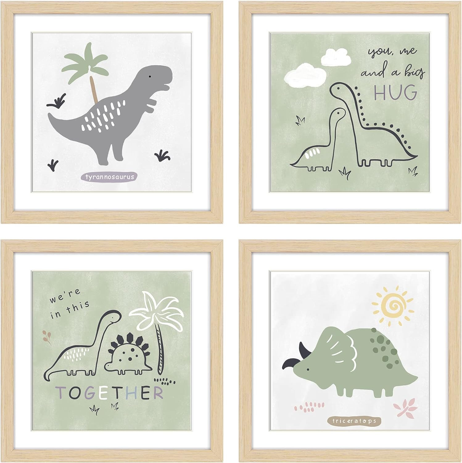 ArtbyHannah 4 Pack 10x10 Inch Framed Baby Nursery Wall Art Decor with Green and Gray Decorative A... | Amazon (US)