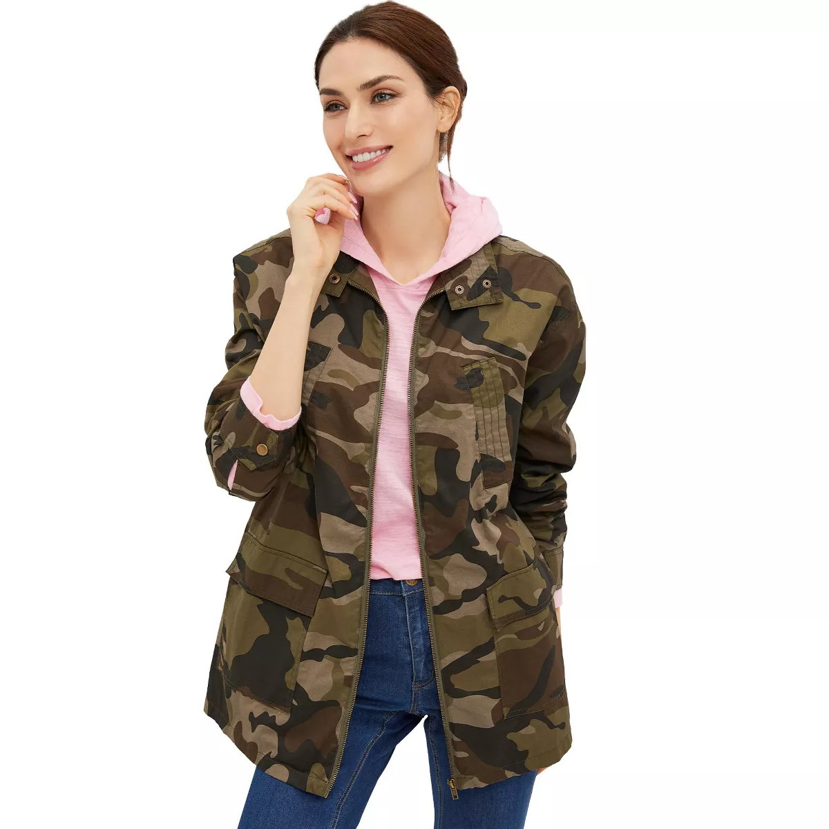 ellos Women's Plus Size Camo Utility Jacket | Target