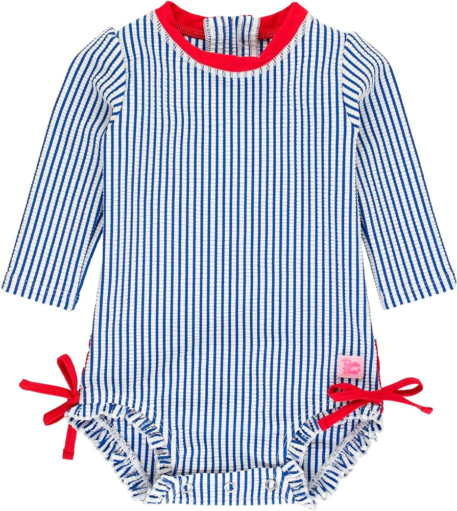 RuffleButts Baby/Toddler Girls Seersucker Long Sleeve One Piece Rash Guard Swimsuit with UPF 50+ ... | Amazon (US)