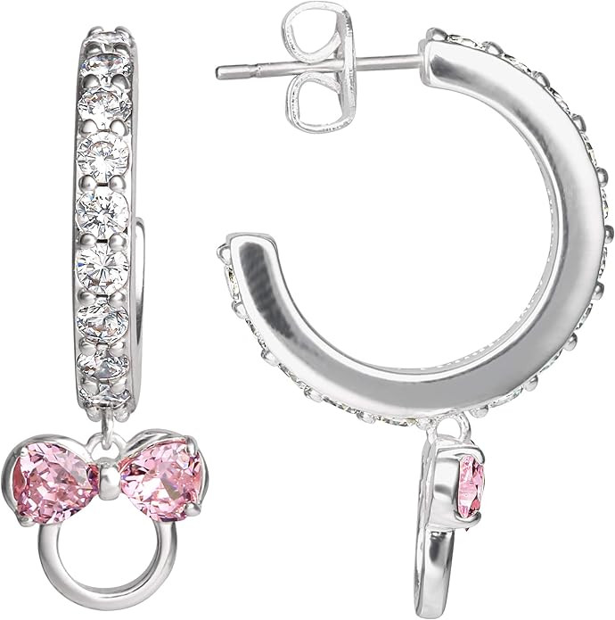 Disney Minnie Mouse Hoop Earrings for Women Official License, Silver Flash-Plated Cubic Zirconia ... | Amazon (US)