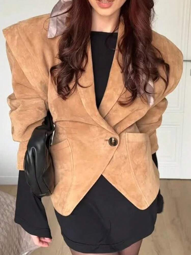 Single breasted faux suede  jacket | SHEIN