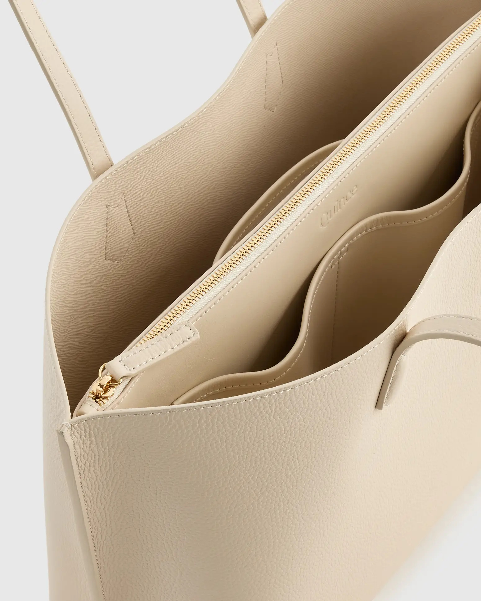 Italian Leather Triple Compartment Shopper Tote in Soft Ivory | Quince