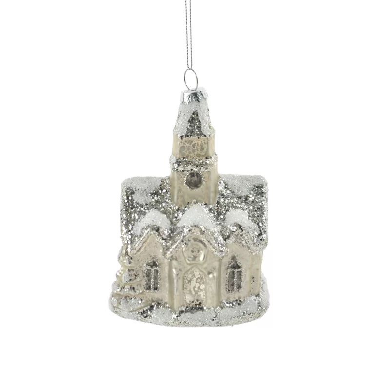 Glass Brown Snow Covered Church Ornament | Wayfair North America