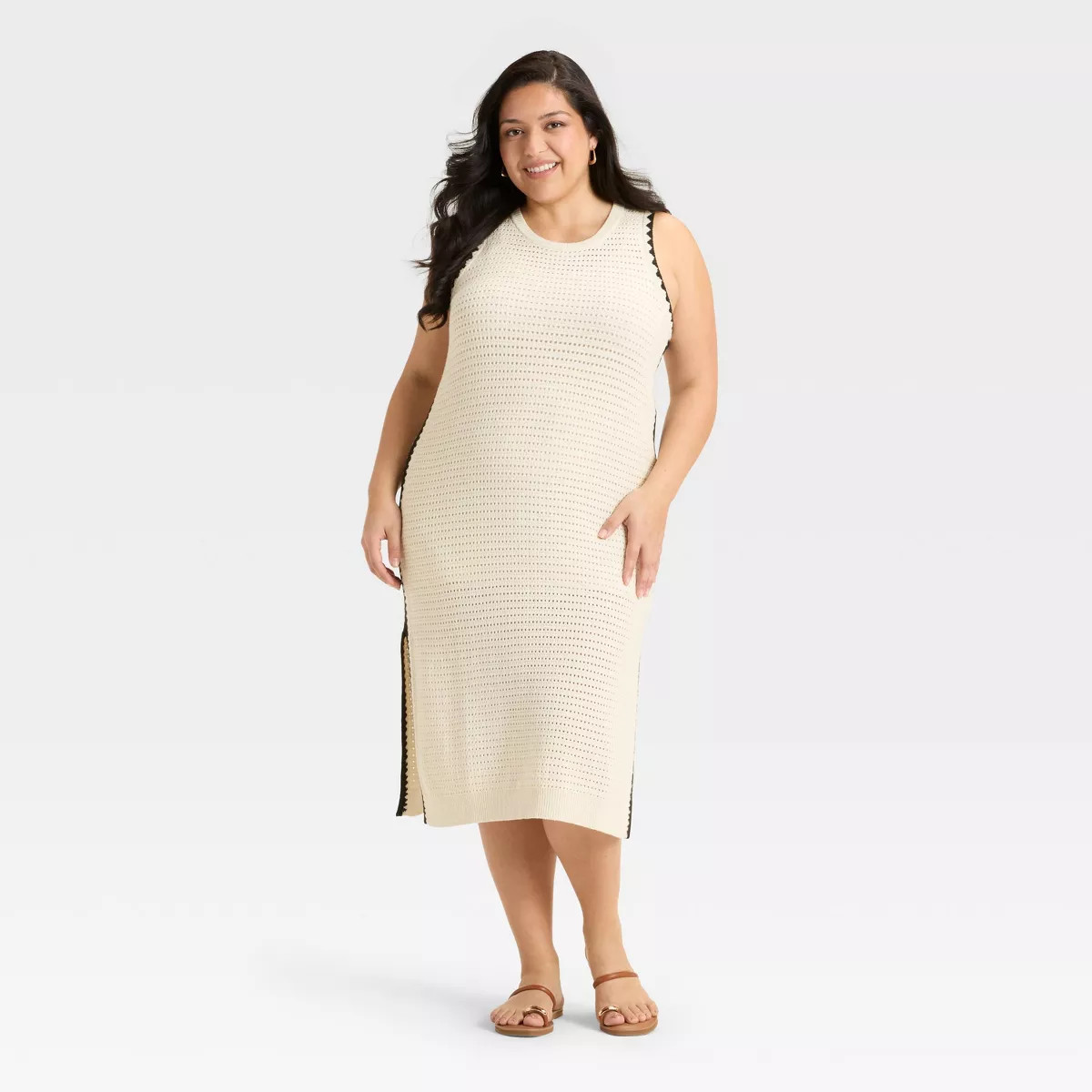 Women's Openwork Midi Sweater Dress - Universal Thread™ Cream M | Target