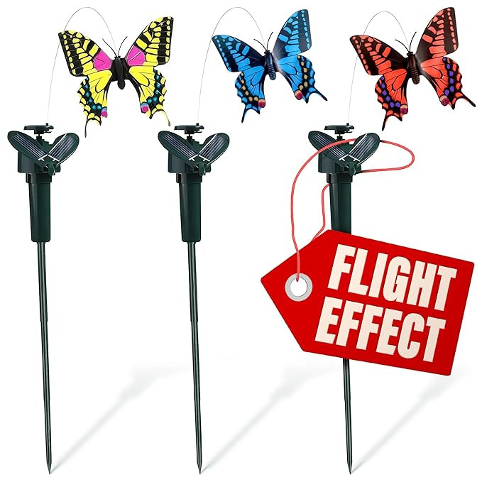 3 Pcs Fluttering Solar Butterfly Garden Stakes – Moving Butterfly Decorations with Solar Butter... | Amazon (US)