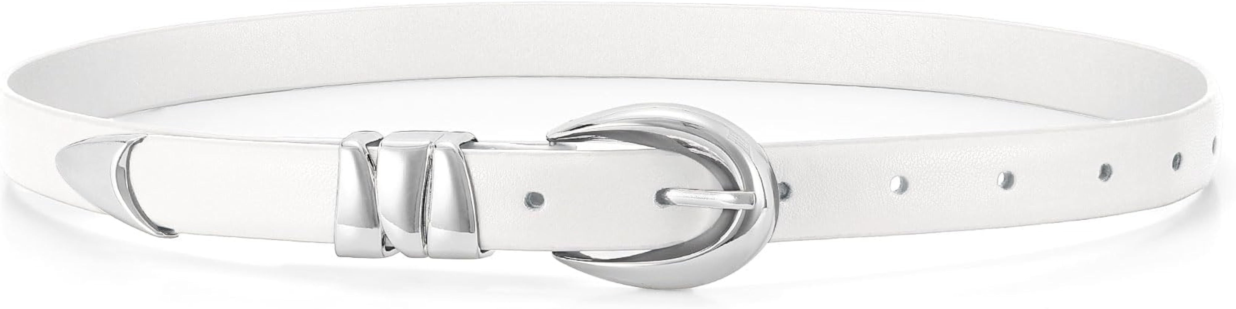 WHIPPY Women Skinny Leather Belt for Jeans Pants Dresses Ladies Fashion Waist Belt with Shiny Gol... | Amazon (US)