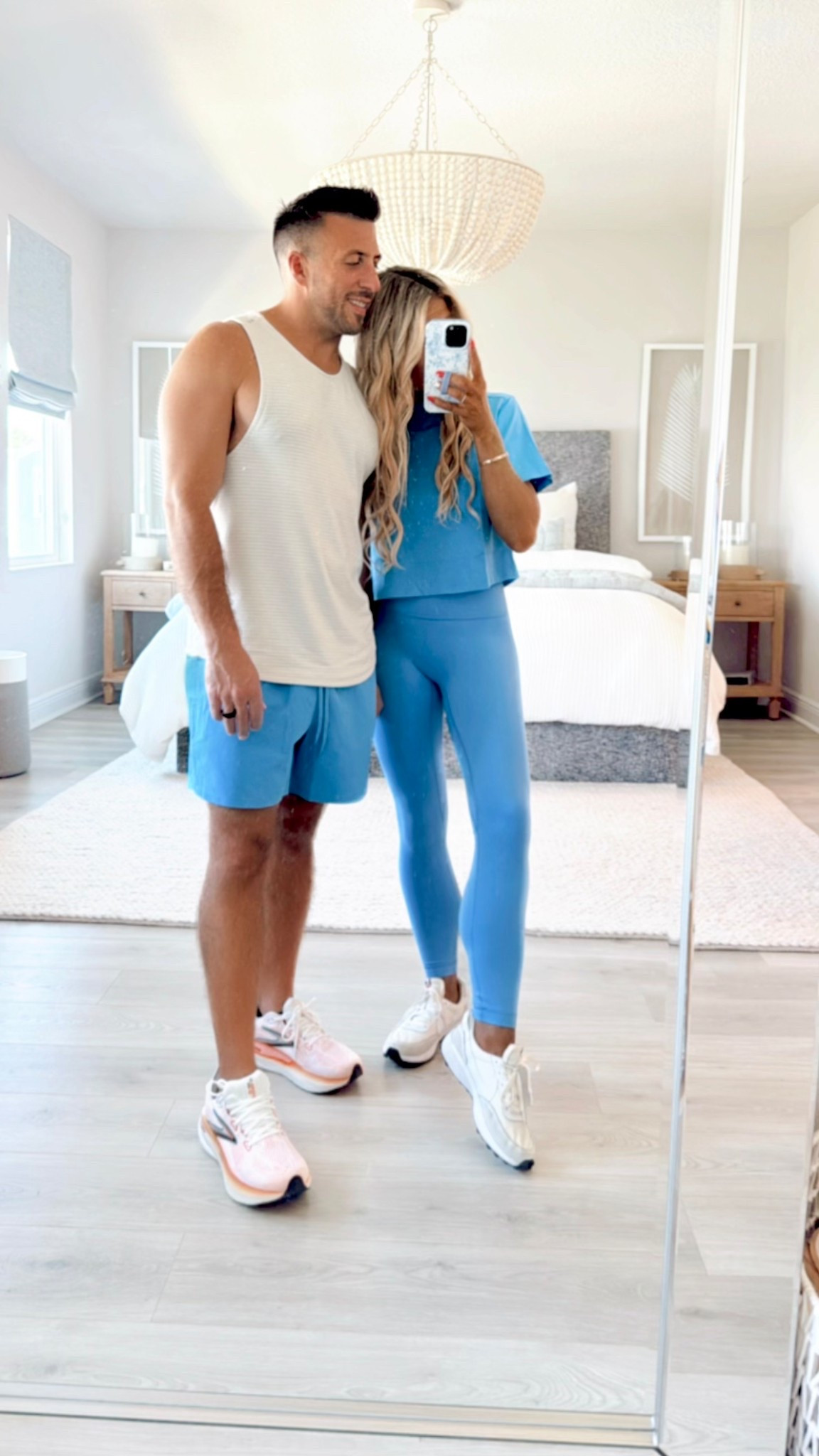 New Activewear Outfits for Him + Her! Our new, vibrant blue athleisurewear outfits are perfect for working out, traveling, walking, lounging, or just an easy everyday casual summer outfit. 

I’m wearing an XS in the cropped shirt, a size 4 in the sports tank top layered underneath, + size 4 with 25” length in the high rise leggings. (I’m 5’1.5”. ) These newly designed highwaisted leggings have no front seam for a smoother look! 

My husband is coordinating with me in a size medium in the blue swim trunks. 

We are wearing the new color drop- “pool party”, but all of these athleisure items come in more colors. 

#LTKSeasonal #LTKActive #LTKTravel