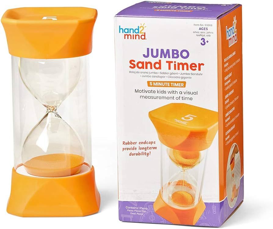 hand2mind Orange Jumbo Sand Timers, 5 Minute Sand Timer, Hourglass Sand Timer with Soft Rubber En... | Amazon (US)