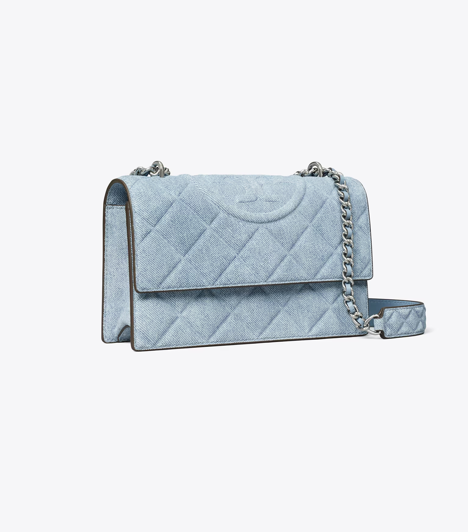 SMALL FLEMING DENIM-PRINT SUEDE SHOULDER BAG | Tory Burch (US)