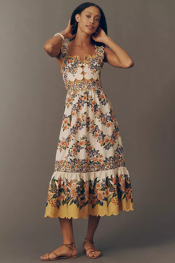 Farm Rio Sands Hilo Scalloped Sleeveless Midi Dress | Anthropologie (US)