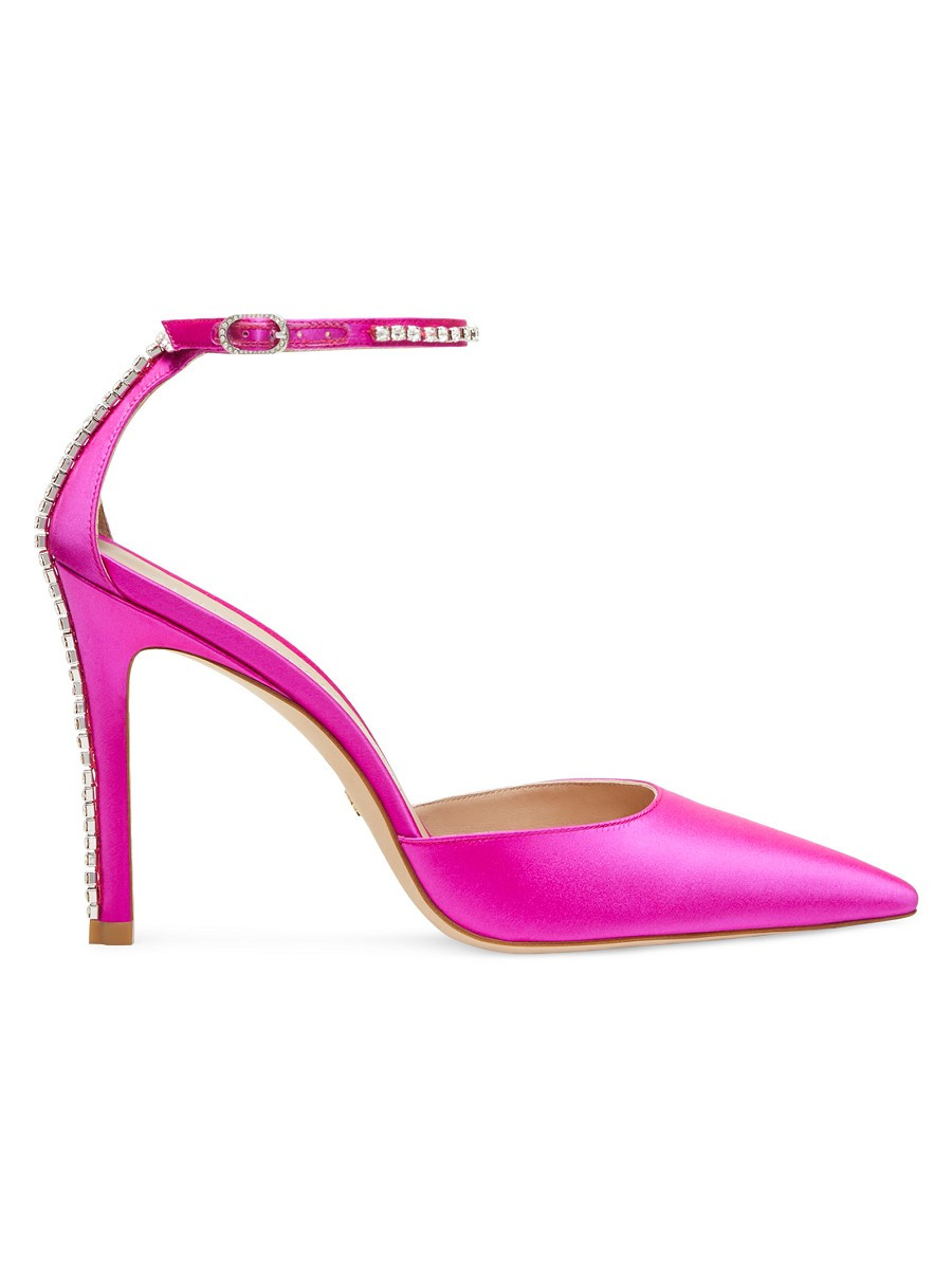 Stuart Weitzman Women's Glam 3.9" Crystal Embellished Satin Pumps - Flamingo - Size 9.5 | Saks Fifth Avenue OFF 5TH