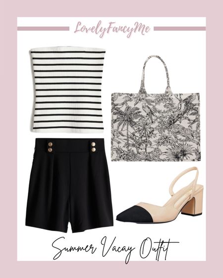 Summer Vacay Outfit Idea: striped tube top, high waisted gold button shorts, beach tote, nude block heel sandals. Xoxo, Lauren 

Summer outfit | sandals | white dress set | travel outfit | summer vacation outfit | graduation outfit 

#LTKItBag #LTKTravel #LTKShoeCrush