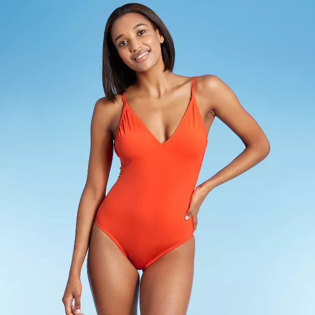 Women's V-Neck One Piece Swimsuit - Kona Sol™ Orange | Target
