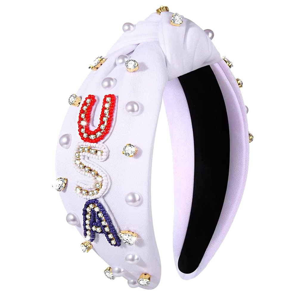 NVENF Rhinestone Pearl Jeweled 4th of July Headband, American Flag, Women's Hairband, Festive Acc... | Amazon (US)