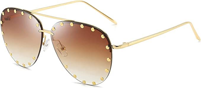 Dollger Studded Sunglasses for Women Fashion Studded Aviator Sunglasses Metal Frame UV 400 | Amazon (US)