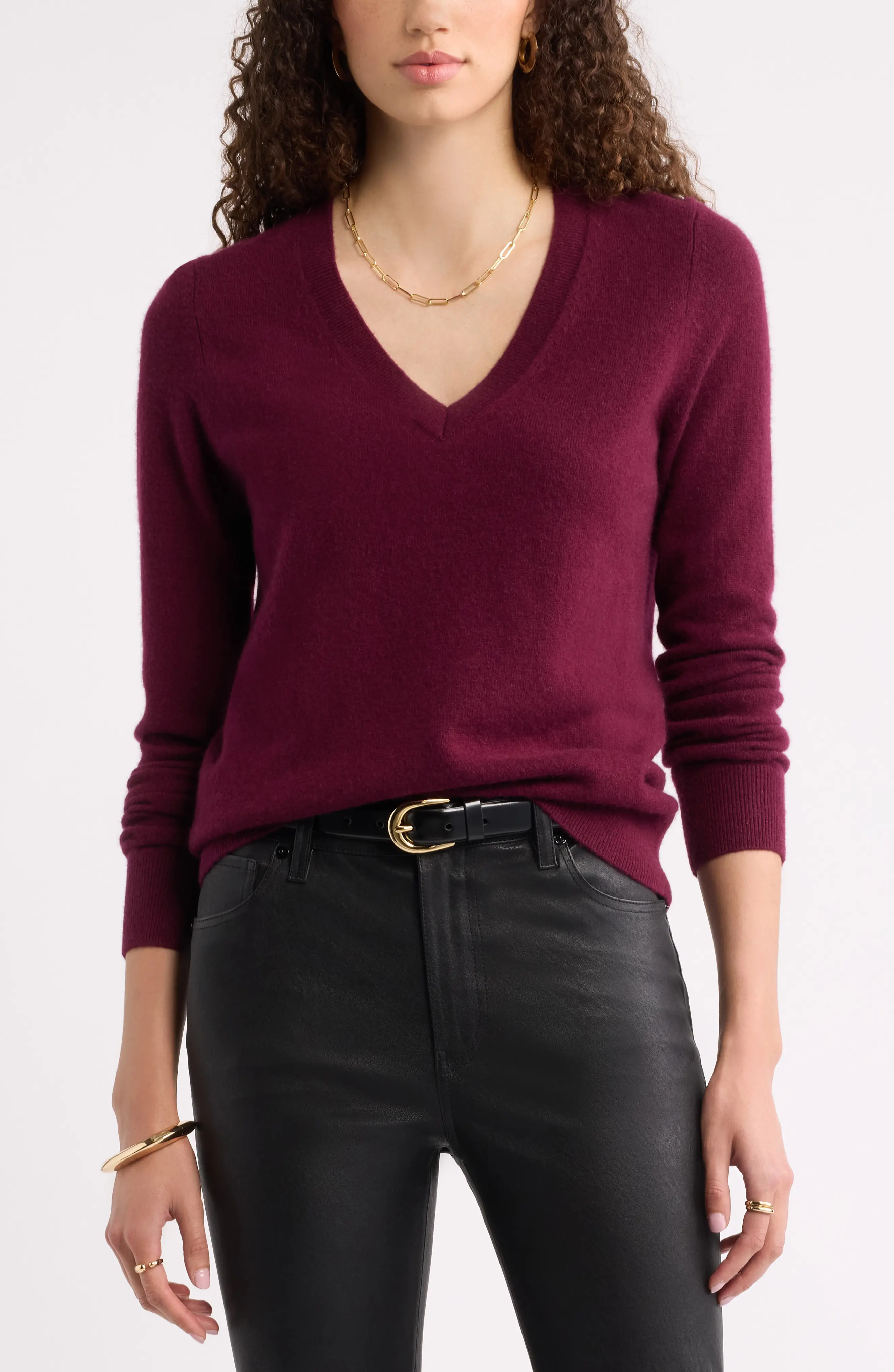 Nordstrom V-Neck Cashmere Sweater in Pink Adobe at Nordstrom, Size X-Small | Nordstrom