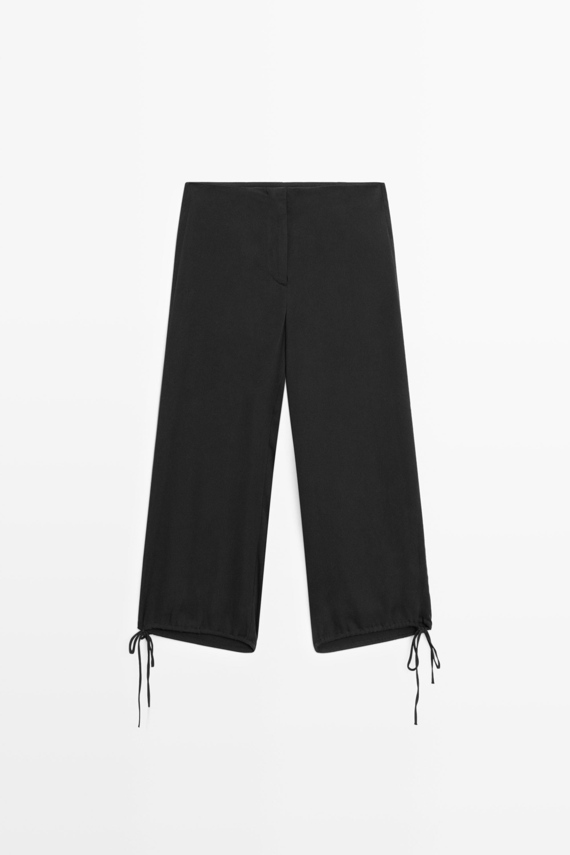 Silk blend tie-hem capri pants - BLACK | Massimo Dutti UK