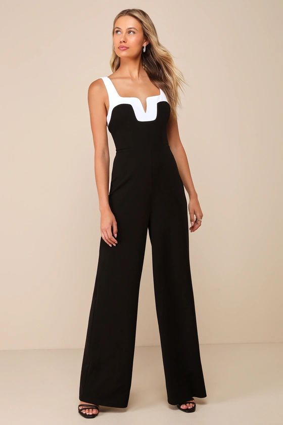 Flawless Choice Black Color Block Notched Sleeveless Jumpsuit | Lulus