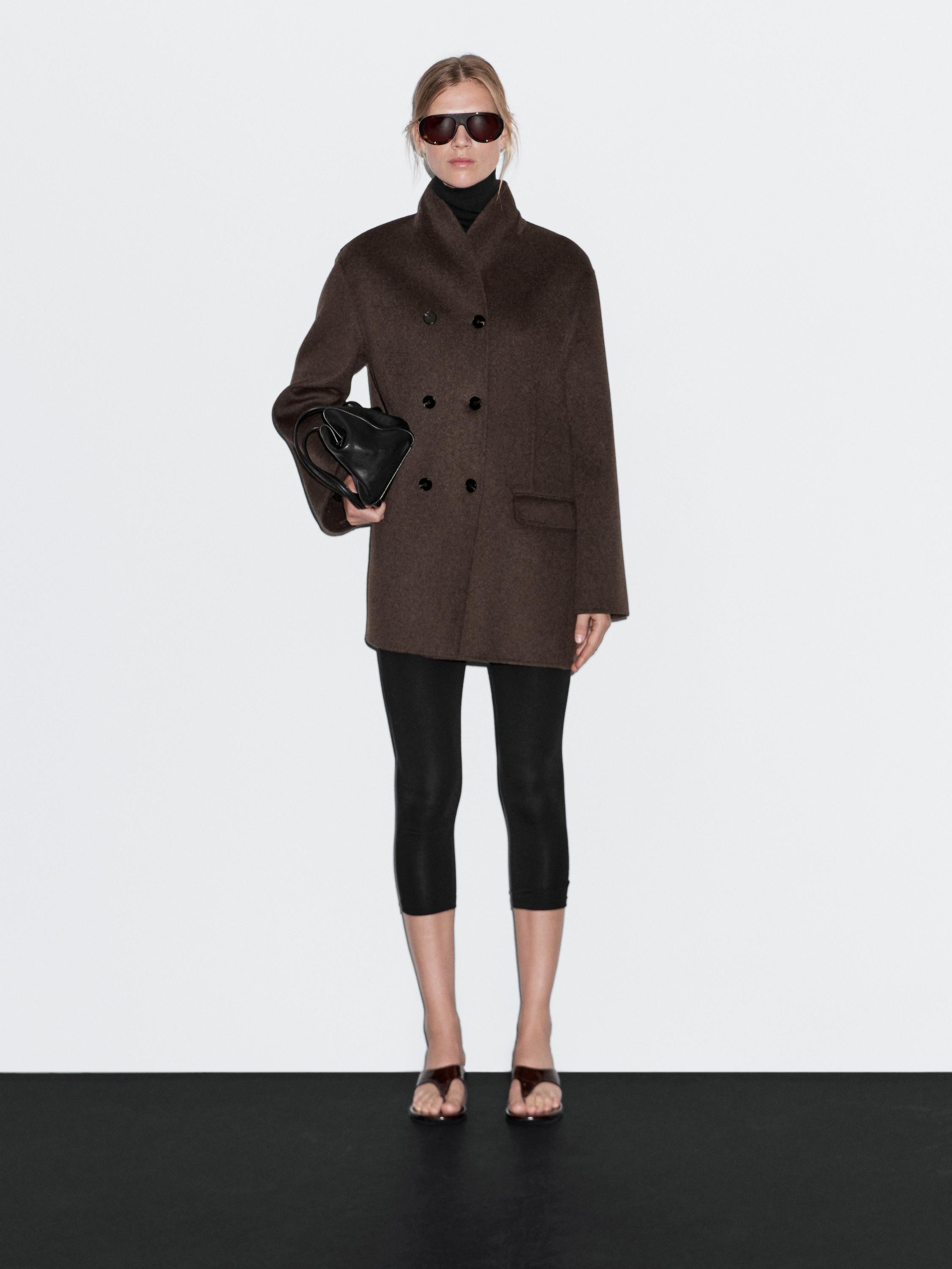 Manteau à col smoking en laine mélangée | Massimo Dutti FR