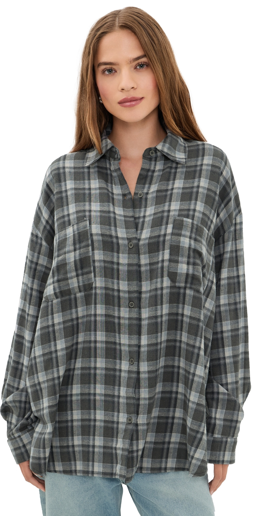 Lioness Clarity Shirt Slate Plaid L | Shopbop