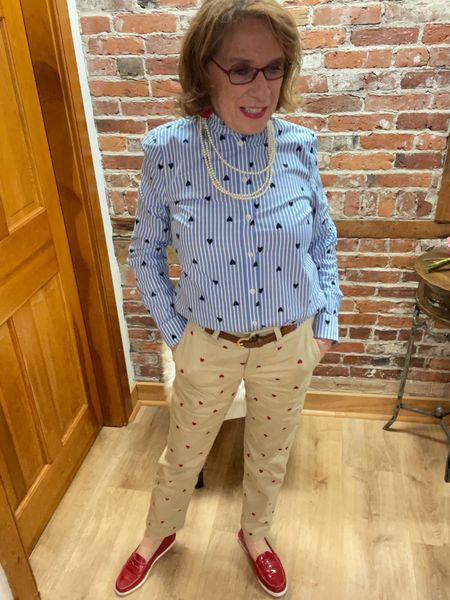 These chinos with red hearts on it, and this striped blue and white shirt with navy blue hearts on it, are the perfect pieces for Valentine’s Day.

#LTKstyletip #LTKsalealert #LTKover40