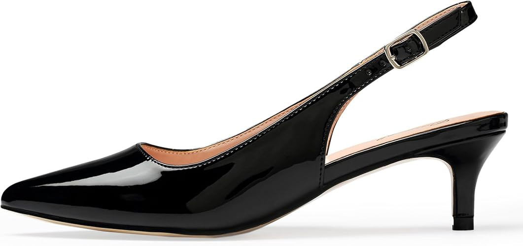 GENSHUO Women's Kitten Heels Closed Toe Slingback Pumps | Amazon (US)