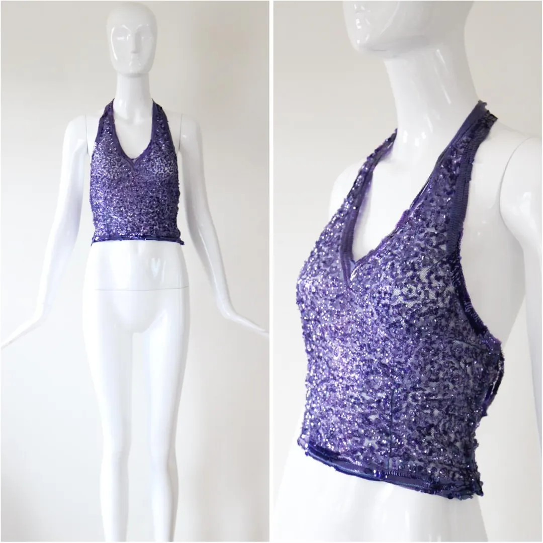 Vintage 1930's purple sequin and tulle halter neck blouse UK 10-12 US 6-8 | Etsy (US)