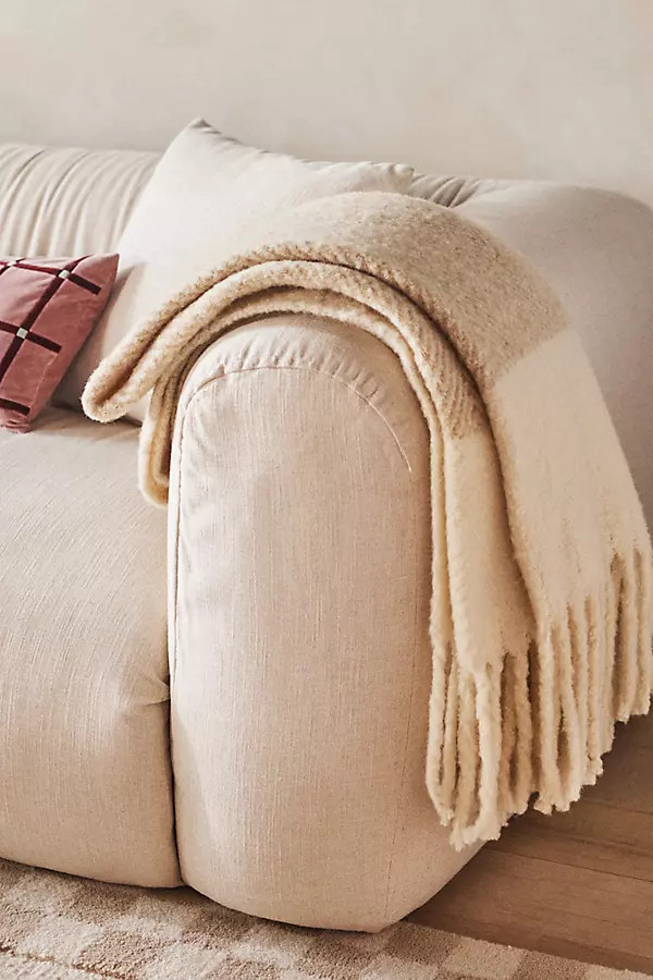 Laurie Herringbone Woven Wool Fringe Throw Blanket | Anthropologie (UK)