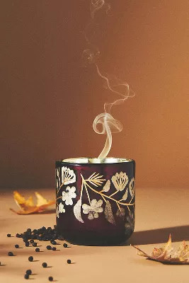 Tana Leather & Leaves Woody Etched Glass Candle | Anthropologie (US)