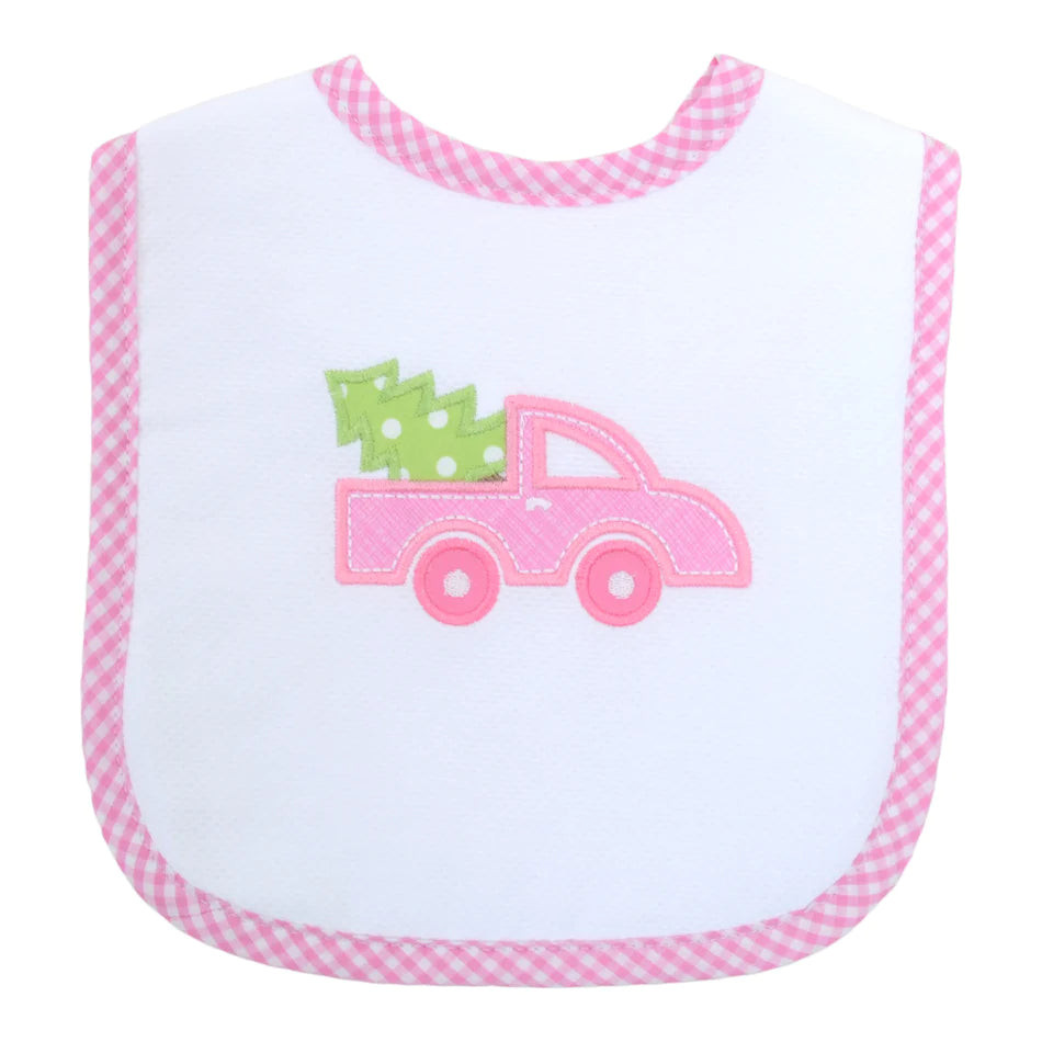 Pink Christmas Truck Feeding Bib | JoJo Mommy
