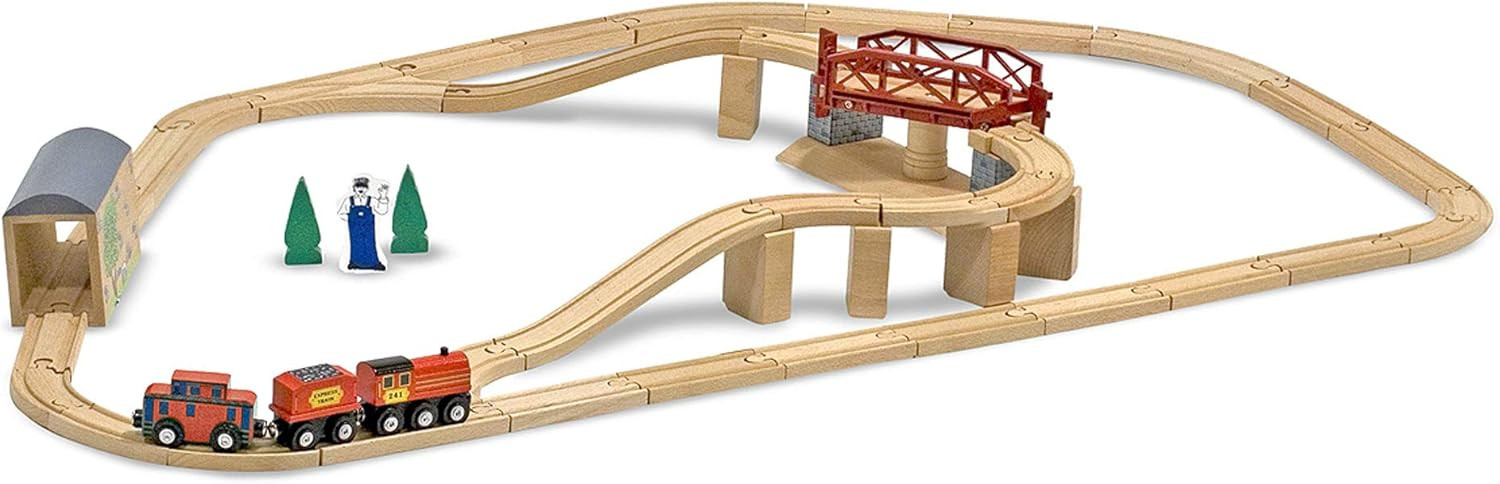 Melissa & Doug Swivel Bridge Wooden Train Set (47 pcs) | Amazon (US)