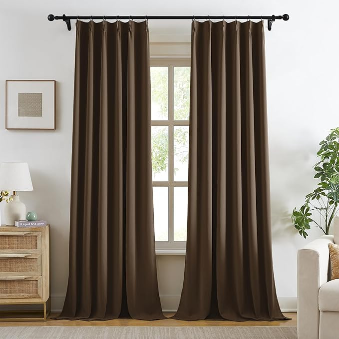 KangBang Brown Blackout Pleated Curtains 96 Inches Long, Custom Made Pinch Pleated Memory Trained... | Amazon (US)