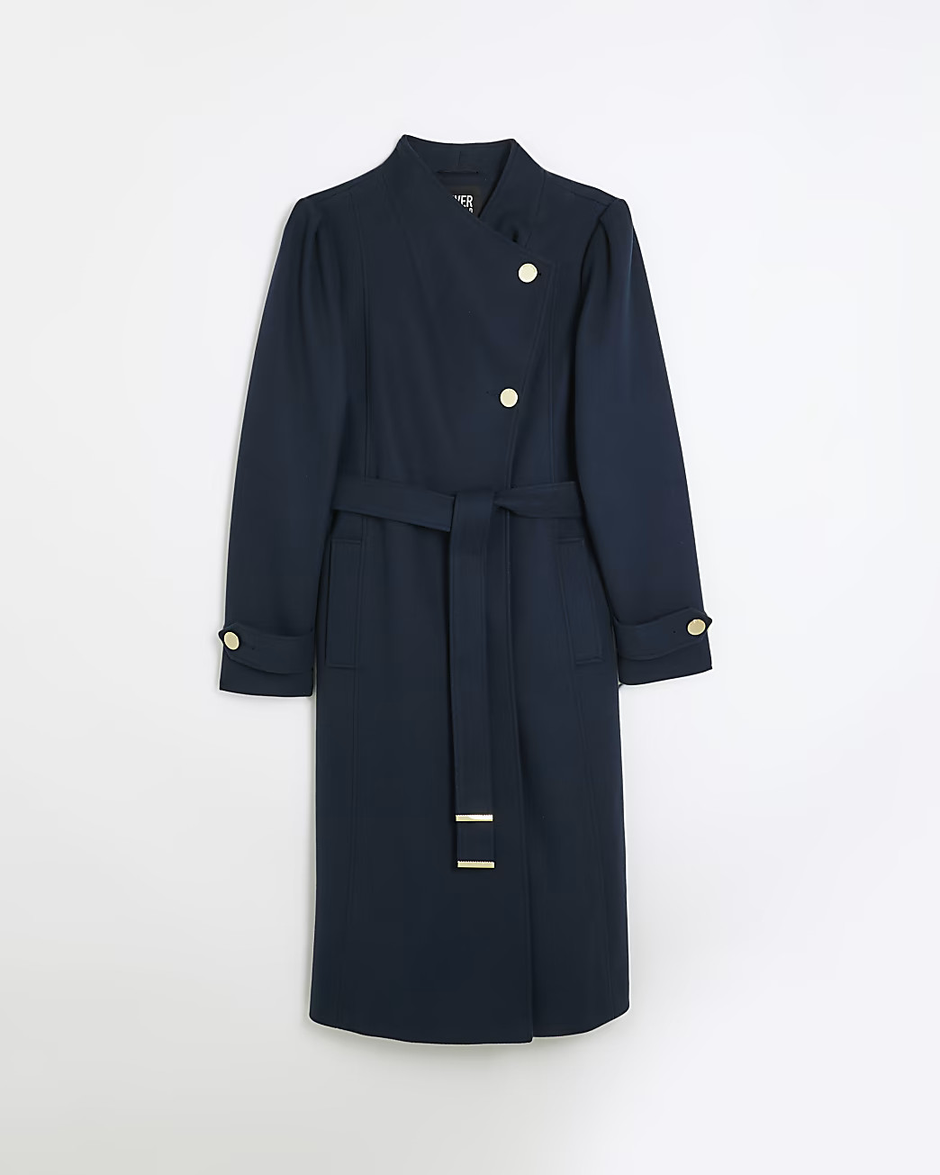 Navy belted wrap coat | River Island (UK & IE)