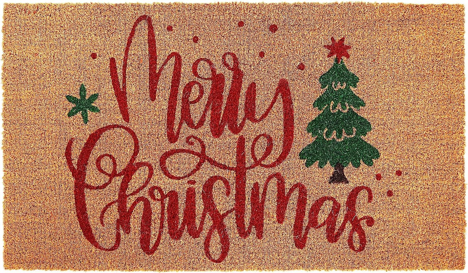 Whaline Merry Christmas Door Mats Natural Coir Doormat Red Green Non-Slip Floor Mats Xmas Tree Pr... | Amazon (US)