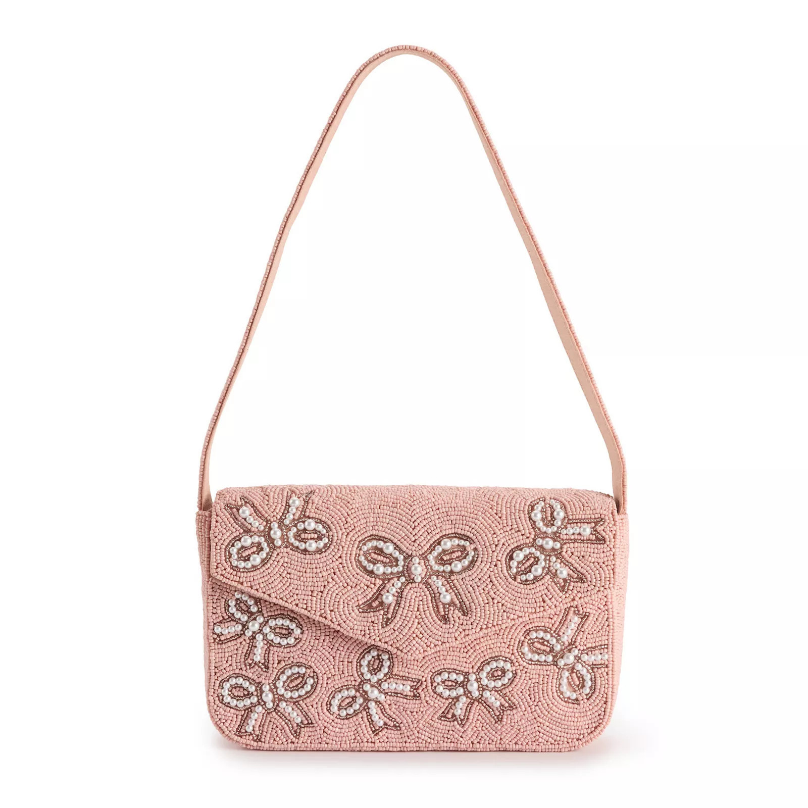 LC Lauren Conrad Beaded Flap Shoulder Bag, Pink Bow | Kohl's