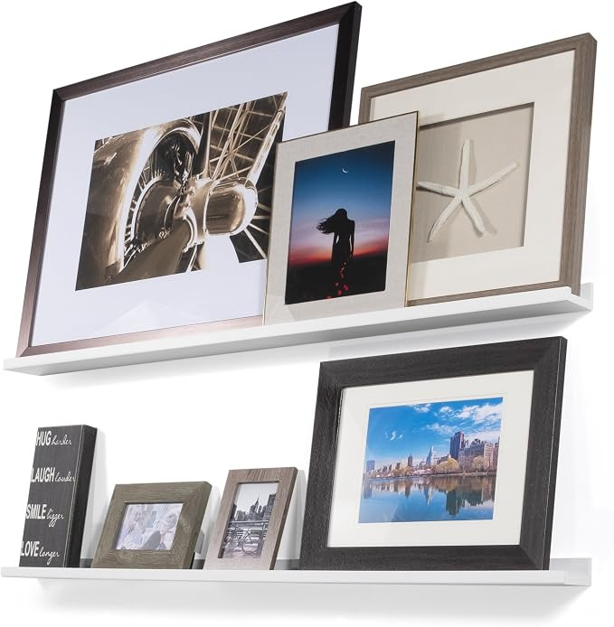 Wallniture Denver Modern Floating Wall Mounted Shelves - Pictures Ledge for Frames White 46 Inch ... | Amazon (US)