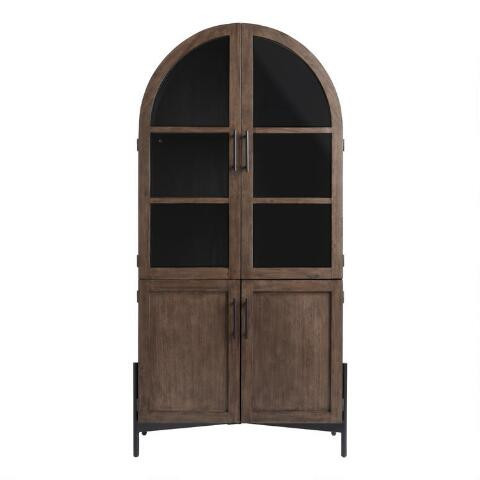 Amira Vintage Walnut and Charcoal Black Arch Display Cabinet | World Market