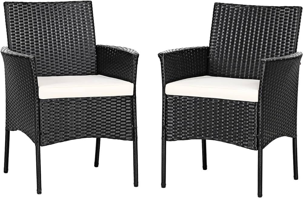 Patio Chairs Set of 2, All Weather Rattan Wicker Dining Chairs with Soft Removable Cushions, Armr... | Amazon (US)