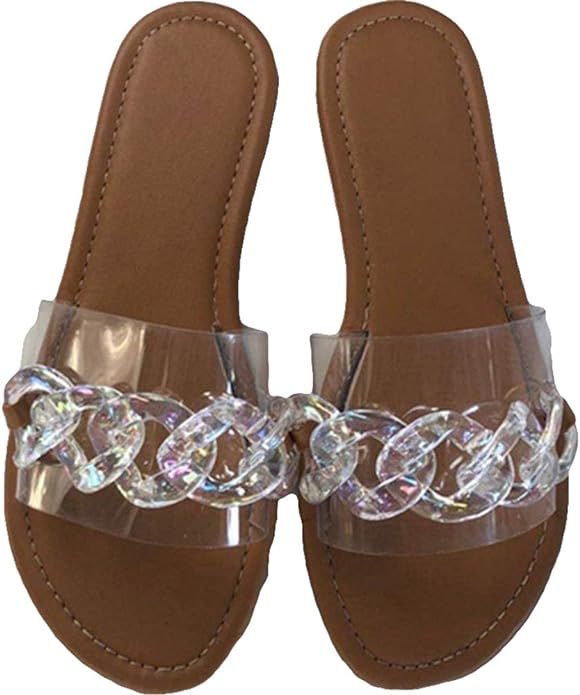 YSMIIH Women Sandals Beach Open Toe Flat Slippers Transparent TPR Fashion Colorful Chain Clear Sl... | Amazon (US)