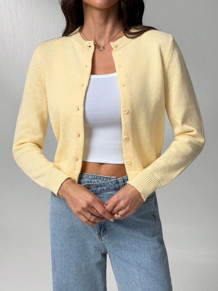 SHEIN Tall Cárdigan Corto Suelto De Cuello Redondo De Unicolor Para Mujeres | SHEIN