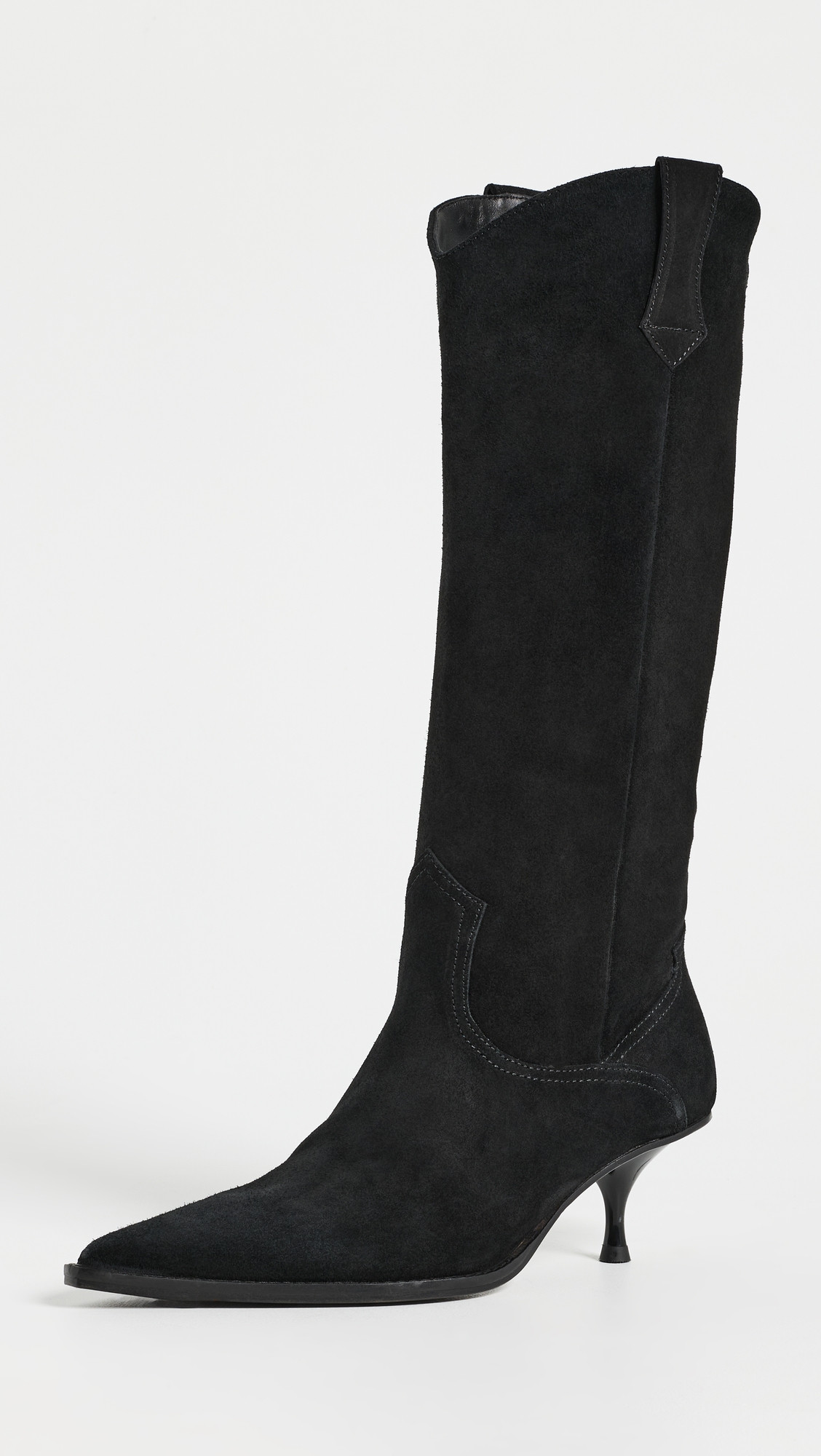 Free People Daisy Slouch Kitten Heel Boots Black Suede 8 | Shopbop