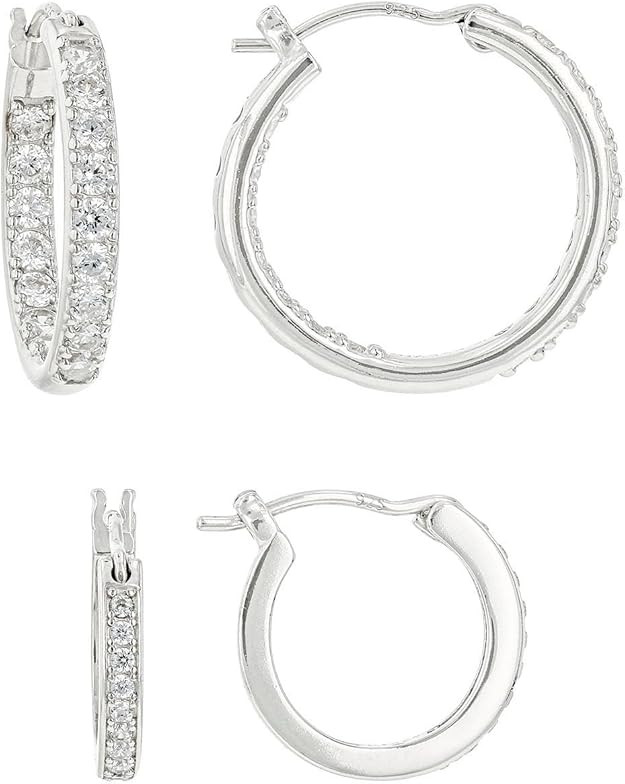 JTV Cubic Zirconia Sterling Silver Hoop Earrings Set of 2 - Stunning Platinum Over Sterling Silve... | Amazon (US)