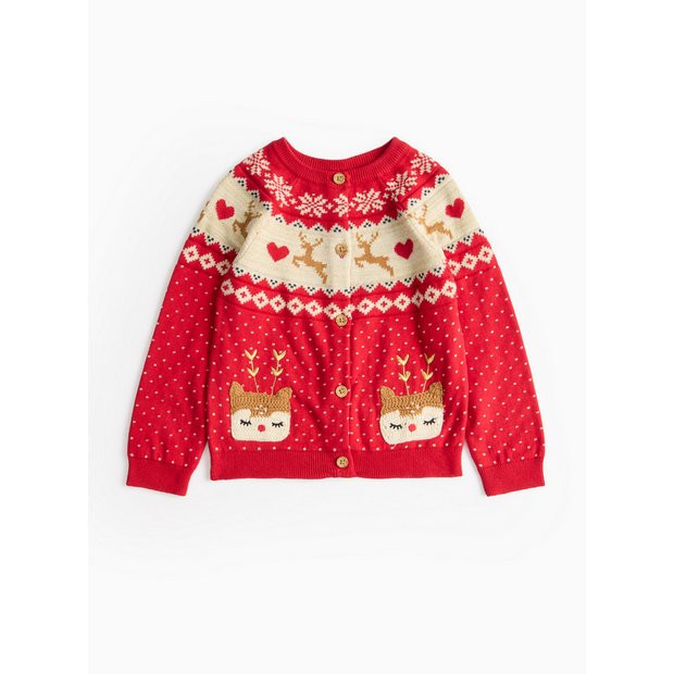 Buy Red Christmas Fair Isle Reindeer Cardigan 3-4 years | Jumpers and cardigans | Tu | Tu Clothing