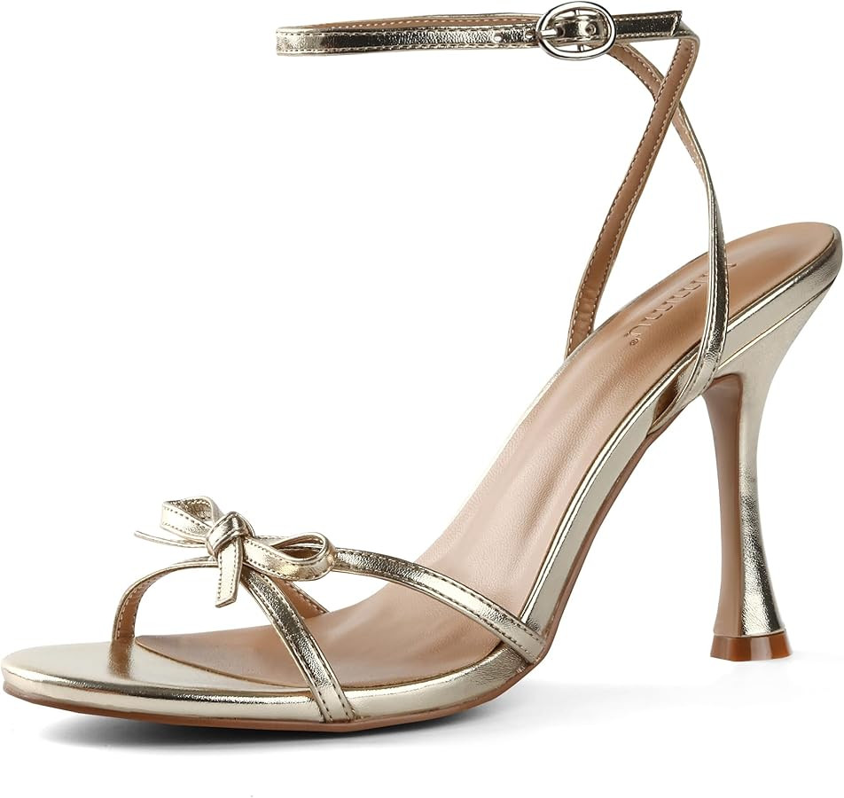 iiimmu Women's Bow Heels 4 IN Stiletto Heeled Sandals for Women Round Open Toe Sandal Heels Elega... | Amazon (US)